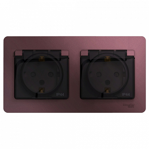 Systeme Electric Glossa Баклажановый Розетка 2-ая с/з, со шторками, в сборе, IP44