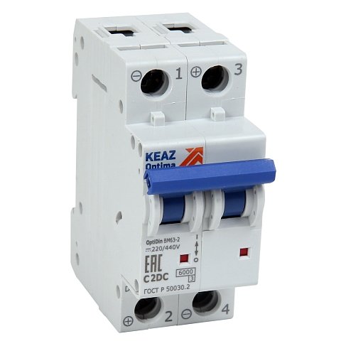 КЭАЗ Выключатель автоматический модульный OptiDin BM63-2L2-DC-RP-УХЛ3