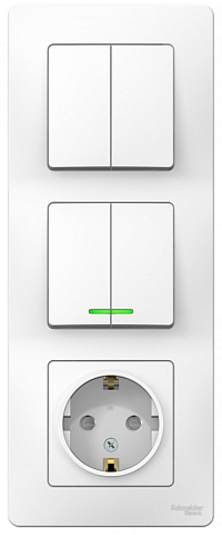 Systeme Electric Blanca внутр Бел Блок: Розетка з/к шт 16А, 250В+выкл 2кл.с подсветкой+выкл 2кл.